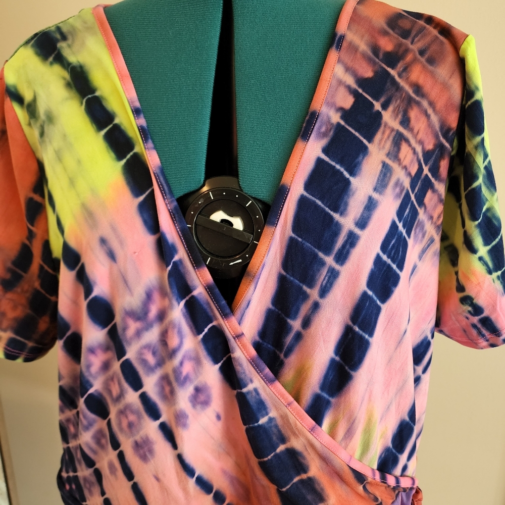 White Mark Plus Short Sleeve Tie Dye Wrap Dress 3XL - Picture 5 of 8